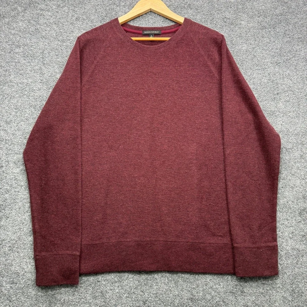 Banana Republic Sweatshirt Mens XL Burgundy Long Sleeve Waffle Fleece Fleece